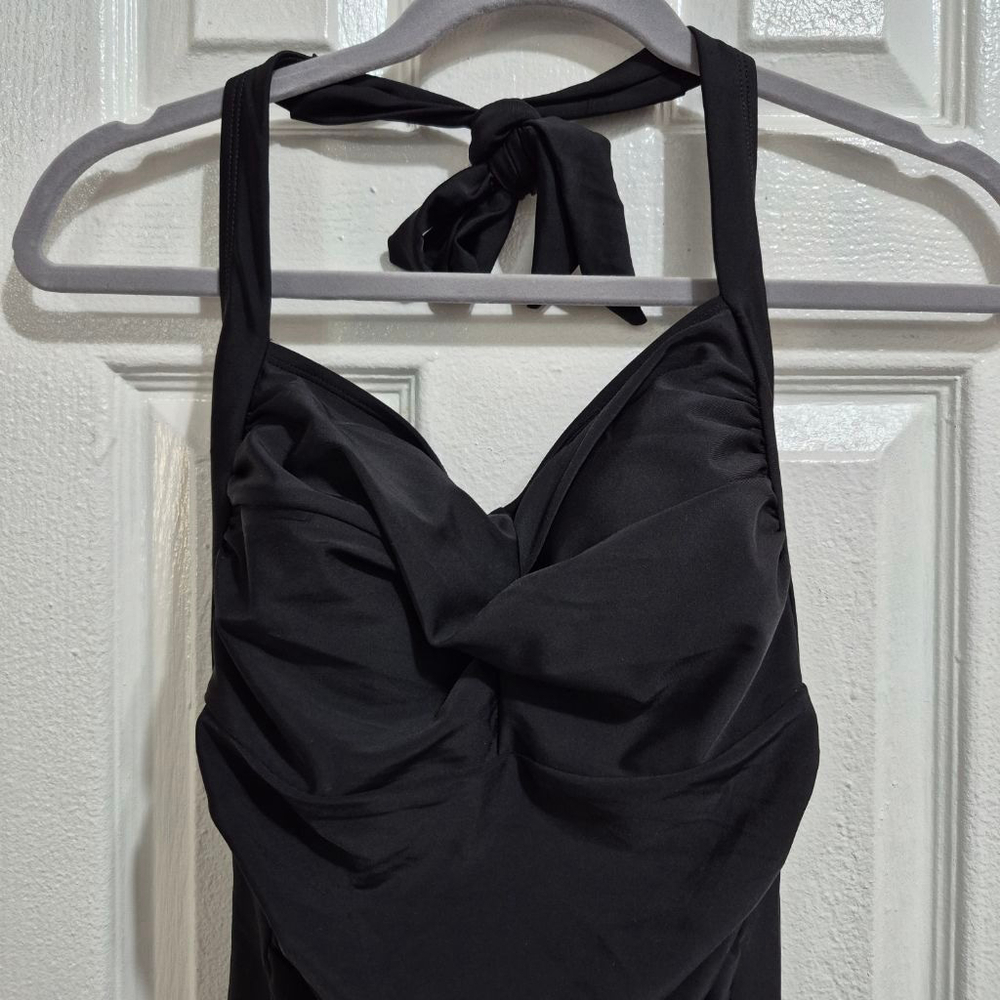 Women's AIMAGE Black Halter Ruched One Piece Swimsuit L - Picture 5 of 10